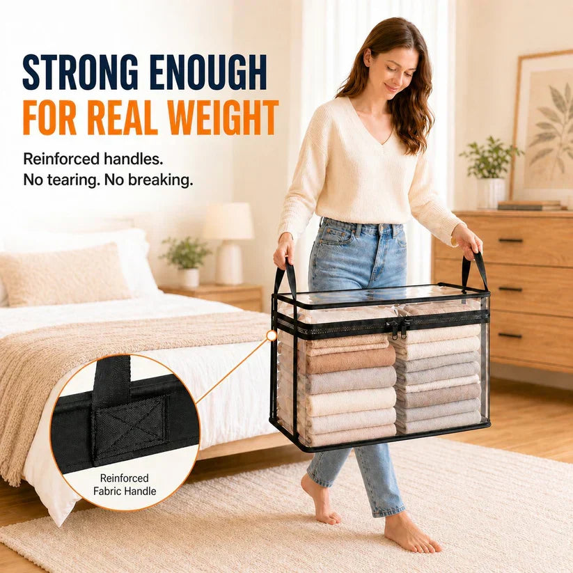 Portable Large Heavy-Duty Thick Plastic Clear Storage Box with Hinged Lid | Home, Travel & Camping
