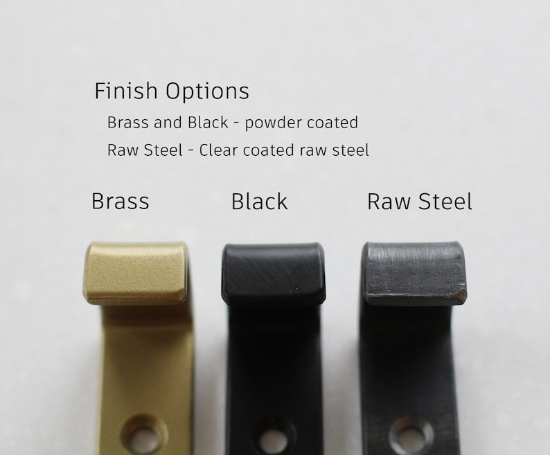 Brass Coat Hook for modern farmhouse walls, cabinets and mudrooms- available in brass, black, and steel