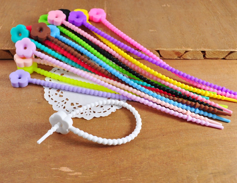 17Colors Flower Silicone Cord,Silicone Ties Bag Clip,Cable Straps,Bread Tie,Silicone Ties,Cable Ties,Bag Sealing Clips,Household Snake Tie