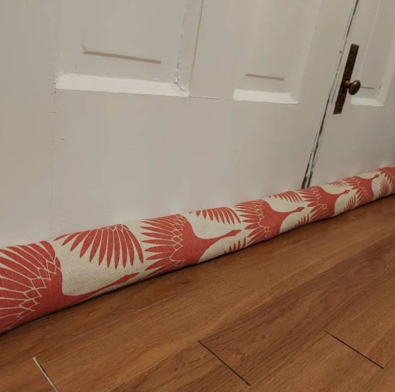 Linen Door Draft Stopper – Art Deco Swan Fabric, UNFILLED