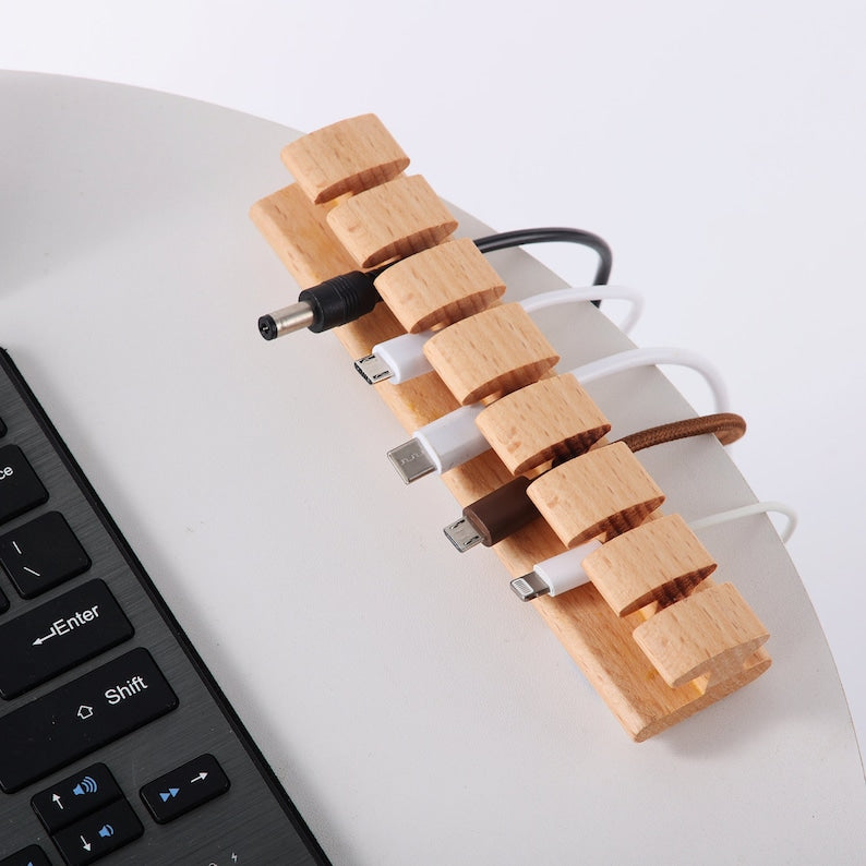 Premium Wooden Cable and Cord Organizer For Desk, Desk Cable Management, Multiple Slots Cable Holder