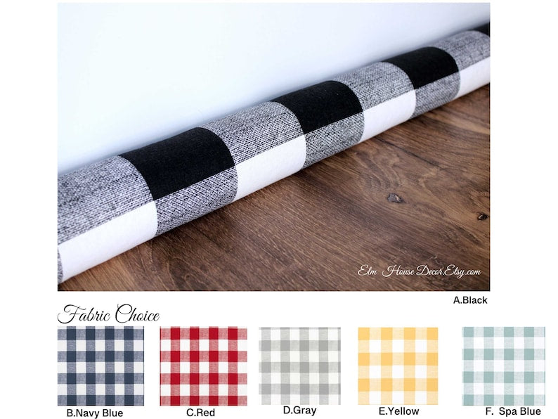Farmhouse  Buffalo Plaid  Door Draft Stopper. Colors : Black & White. Choose Your Length ( 28”L up to 42”L) Various Colors  *****UNFILLED