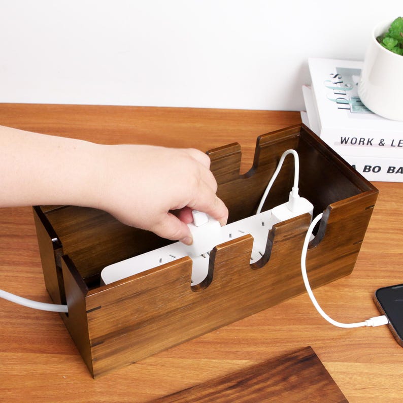Fathers Day Custom Wood Cable Management Box – Cord Organizer, Cable Holder, Wire Hider Box,Desk Organizer,Gift for Her,Office Gift Decor