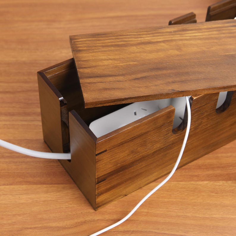 Fathers Day Custom Wood Cable Management Box – Cord Organizer, Cable Holder, Wire Hider Box,Desk Organizer,Gift for Her,Office Gift Decor