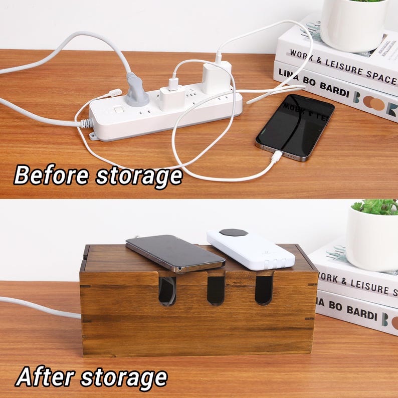 Fathers Day Custom Wood Cable Management Box – Cord Organizer, Cable Holder, Wire Hider Box,Desk Organizer,Gift for Her,Office Gift Decor