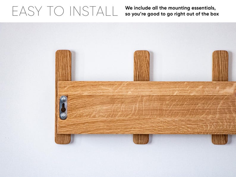 Wooden wall hanger - Wall hanger - Scandinavian entryway hanger - Modern wall hook - Oak coat rack -  Minimalist wall rack