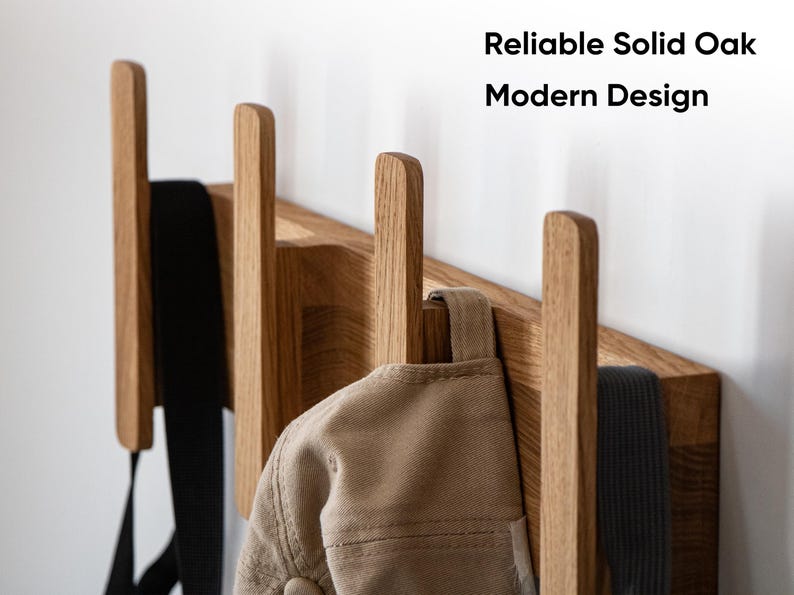 Wooden wall hanger - Wall hanger - Scandinavian entryway hanger - Modern wall hook - Oak coat rack -  Minimalist wall rack