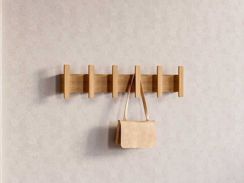 Wooden wall hanger - Wall hanger - Scandinavian entryway hanger - Modern wall hook - Oak coat rack -  Minimalist wall rack