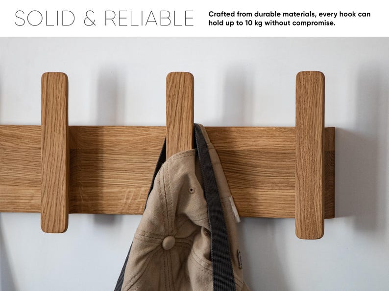 Wooden wall hanger - Wall hanger - Scandinavian entryway hanger - Modern wall hook - Oak coat rack -  Minimalist wall rack