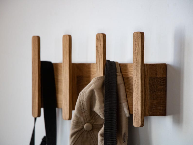 Wooden wall hanger - Wall hanger - Scandinavian entryway hanger - Modern wall hook - Oak coat rack -  Minimalist wall rack