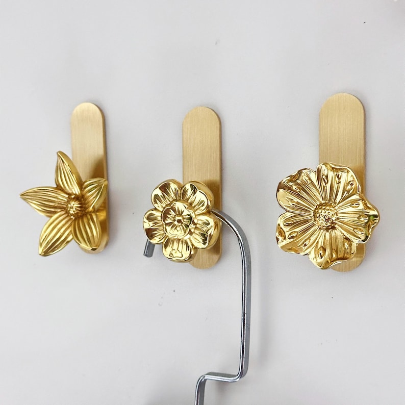 Brass flower adhesive wall Hooks for Bag, Hat,Coat - brass hook Bathroom Wall Towel Hanging Wall Hooks,Craft Supplies for handmade wall hook