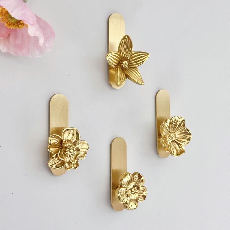 Brass flower adhesive wall Hooks for Bag, Hat,Coat - brass hook Bathroom Wall Towel Hanging Wall Hooks,Craft Supplies for handmade wall hook