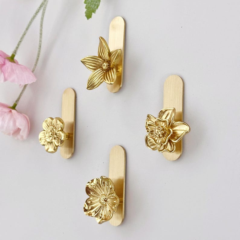Brass flower adhesive wall Hooks for Bag, Hat,Coat - brass hook Bathroom Wall Towel Hanging Wall Hooks,Craft Supplies for handmade wall hook