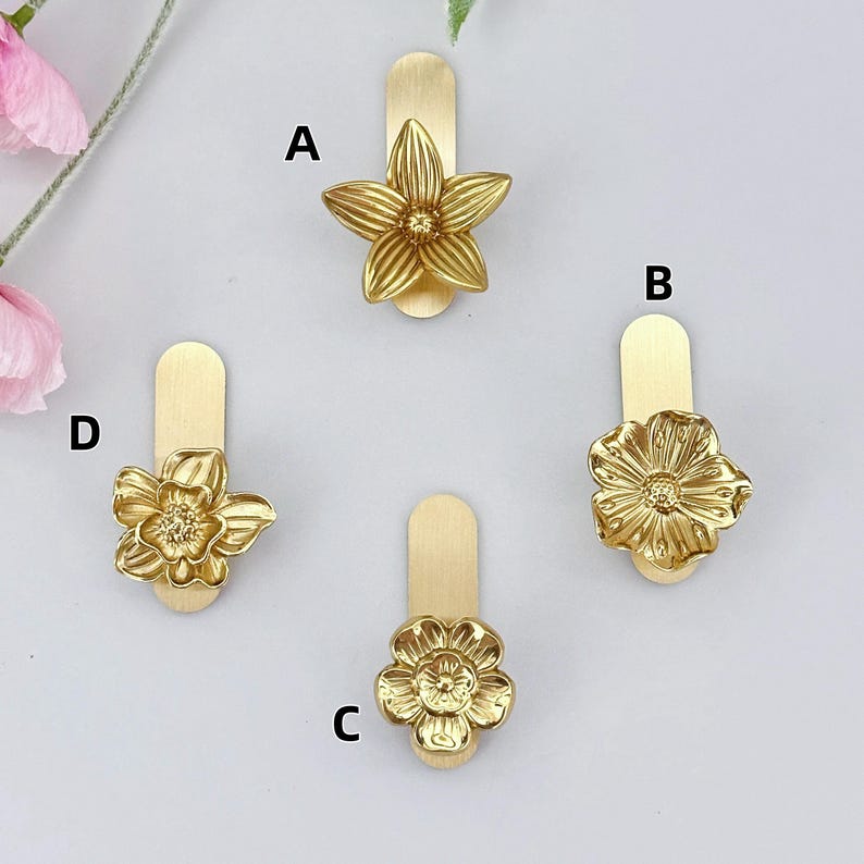Brass flower adhesive wall Hooks for Bag, Hat,Coat - brass hook Bathroom Wall Towel Hanging Wall Hooks,Craft Supplies for handmade wall hook