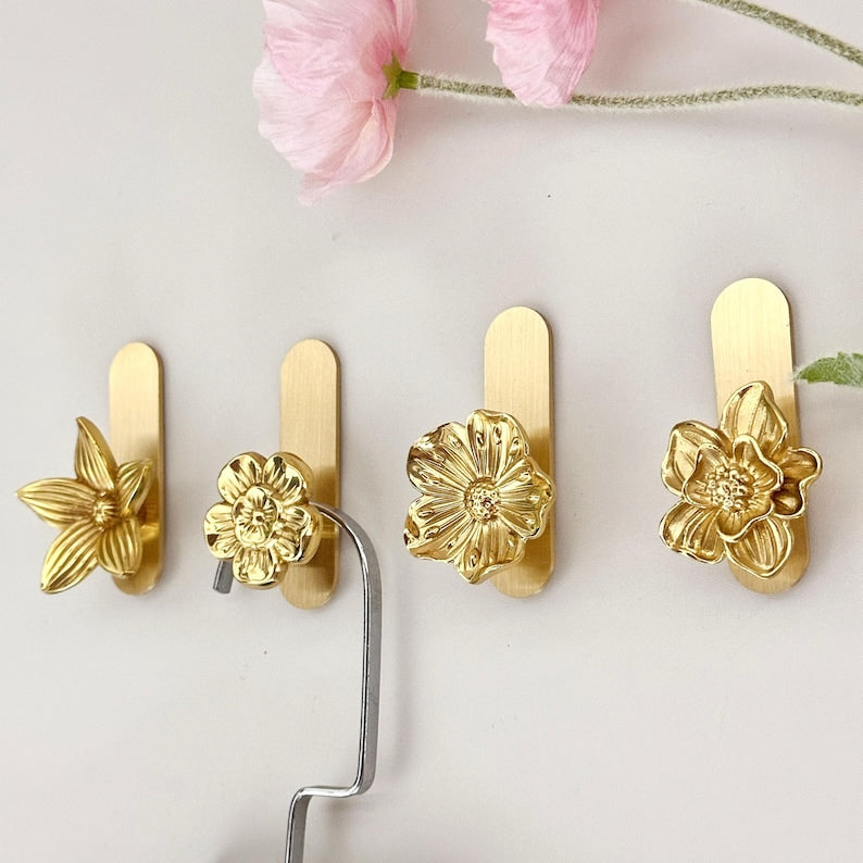 Brass flower adhesive wall Hooks for Bag, Hat,Coat - brass hook Bathroom Wall Towel Hanging Wall Hooks,Craft Supplies for handmade wall hook