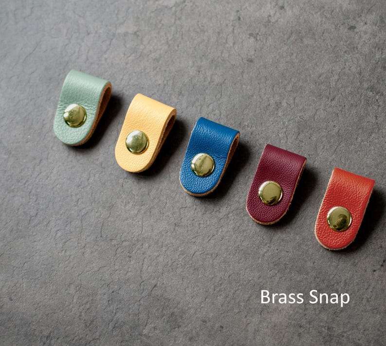 Full Grain Leather Cord Organizer, Colorful Headphone Cable Holder, Snap Tie
