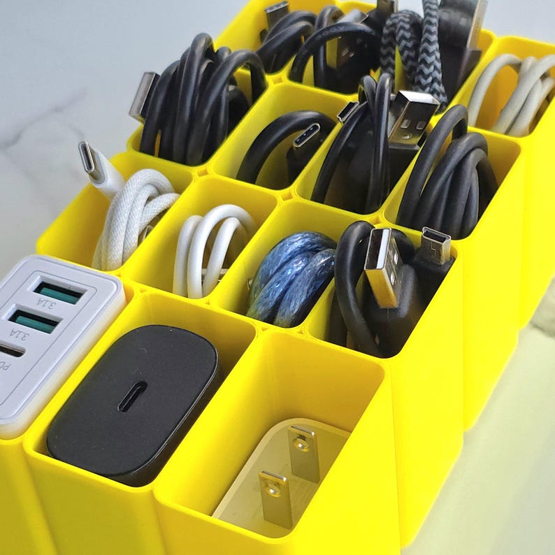 USB Cable Organizer Box | 15-Compartment Desktop Storage for Cables & Chargers