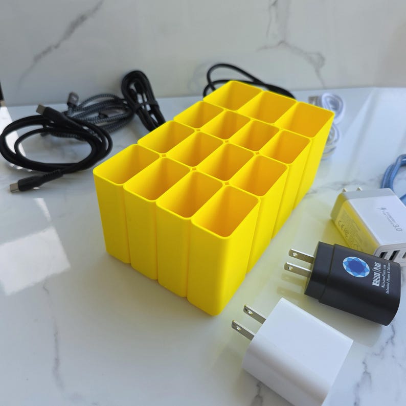 USB Cable Organizer Box | 15-Compartment Desktop Storage for Cables & Chargers