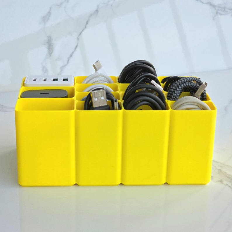 USB Cable Organizer Box | 15-Compartment Desktop Storage for Cables & Chargers