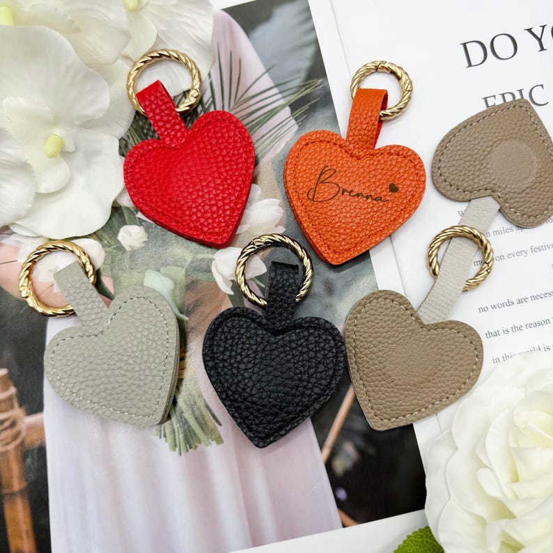 Personalized Leather Heart Hat Clip, Magnetic Bag Accessory, Travel Keychain Holder