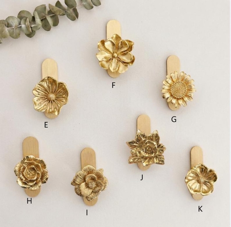 Brass flower adhesive wall Hooks for Bag, Hat,Coat - brass hook Bathroom Wall Towel Hanging Wall Hooks,Craft Supplies for handmade wall hook