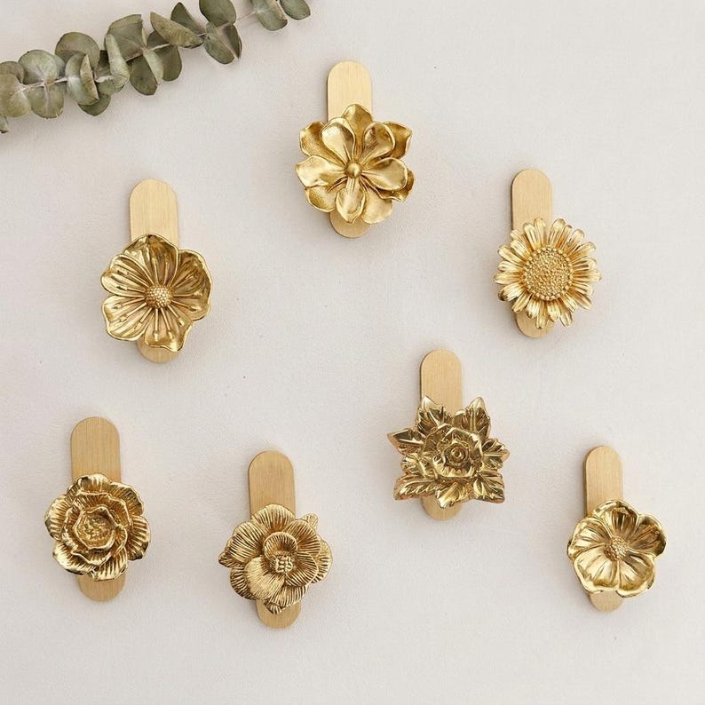 Brass flower adhesive wall Hooks for Bag, Hat,Coat - brass hook Bathroom Wall Towel Hanging Wall Hooks,Craft Supplies for handmade wall hook