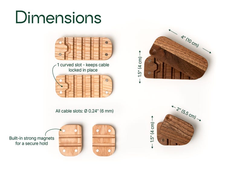 Wooden Cable Organizer, Custom Magnetic Cord Holder, Personalized Wire Management for Desk