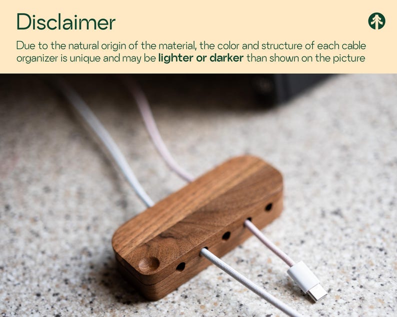 Wooden Cable Organizer, Custom Magnetic Cord Holder, Personalized Wire Management for Desk