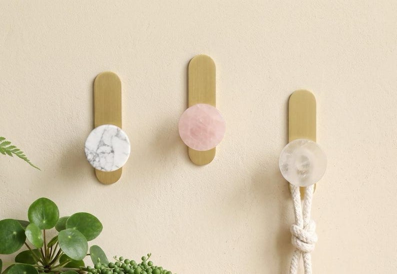 Luxury crystal quartz adhesive brass hook,Bathroom towel hook,Custom Engrave minimalist wall hanger,Modern Adhesive no drill wall hook