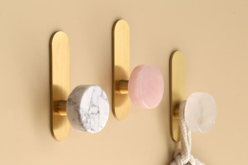 Luxury crystal quartz adhesive brass hook,Bathroom towel hook,Custom Engrave minimalist wall hanger,Modern Adhesive no drill wall hook