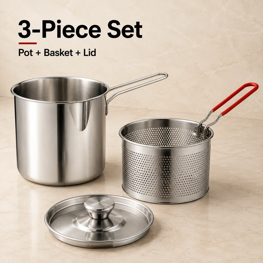 🔥Last Day 50% OFF - 🍟 Personal Mini Deep Fryer Set – Stainless Steel Pot with Lift-Out Draining Basket & Food Tongs