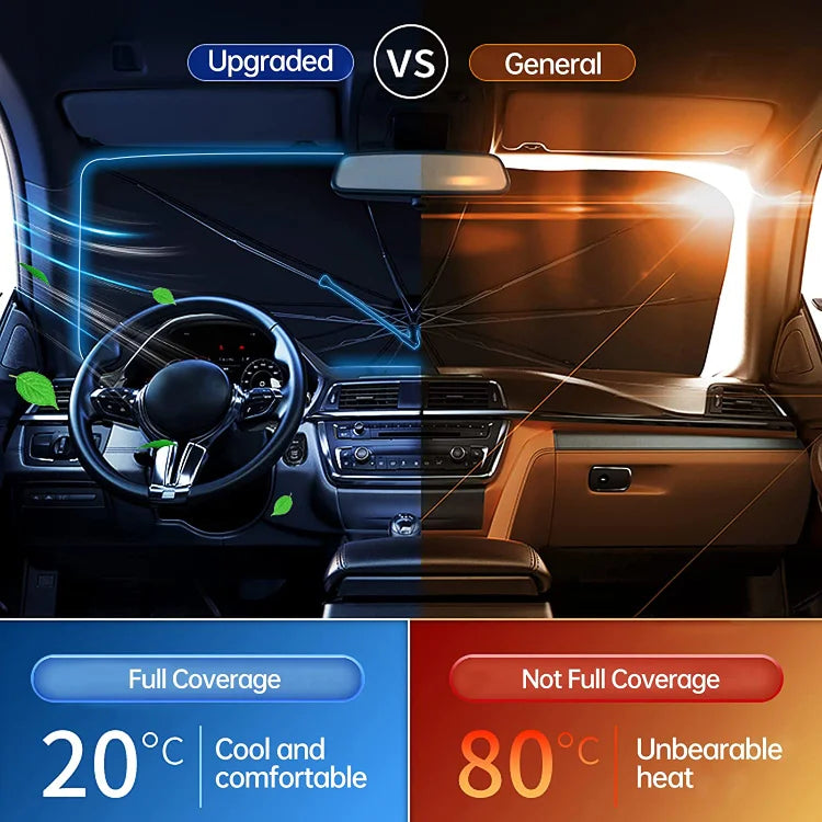 Car Windshield Sun Shade Umbrella – 360° bendable handle, no scratches.✨